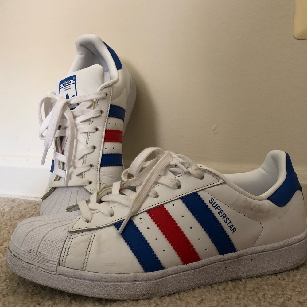 Adidas Superstar red blue stripe